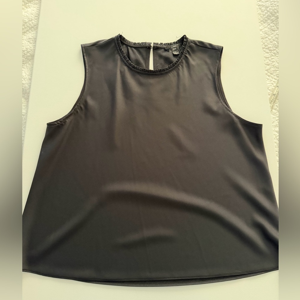 J. Crew Black Sleeveless Ruffle-Trim Shell Top